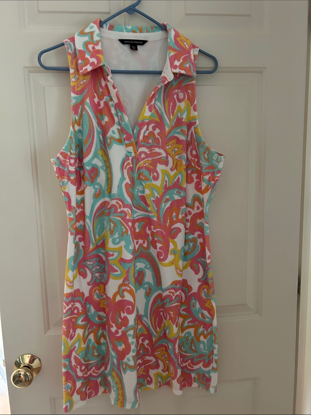 Boston Proper Multicolor TerryCloth Collared Sleeveless Dress - Size L